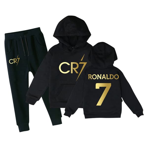 Hot deal til lav pris! Kul 2025 Gutter CR7 Ronaldo Treningsdress Hoodie Joggebukser Sett 2 Deler Treningssett Svart, 8-12 År-Glad