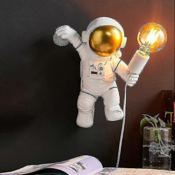 Børneværelsesvæglampe med afbryder og stik, moderne astronautvæglampe til børneværelset med 1,5 m kabel, E27 indendørs væglampe til drenge og piger, n
