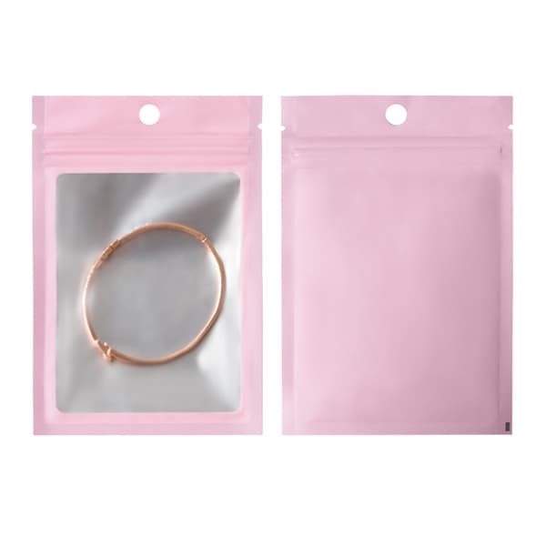 100 stk. Genlukkelige Poser Smykker Mademballage Pose Genlukkelige Mini Klare Plastikposer til Øreringe Halskæde Mademballage Pink 7x10CM