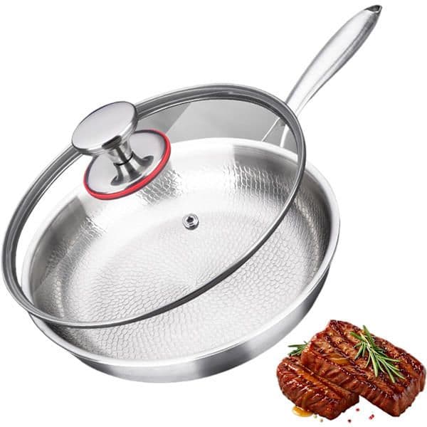 Titan Stekepanne Pro med lokk – Ubehandlet tykk titanpanne, ripebestandig og non-stick for matlaging 32cm