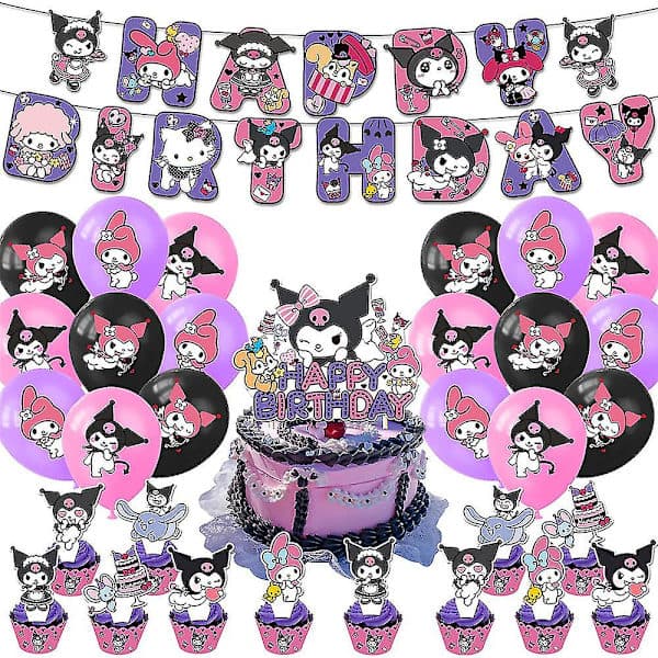 My Melody Kuromi Tegneserie Tema Festartikler til Børn Piger Balloner Tillykke med Fødselsdagen Banner Kage Toppers Dekorationssæt (FMY)