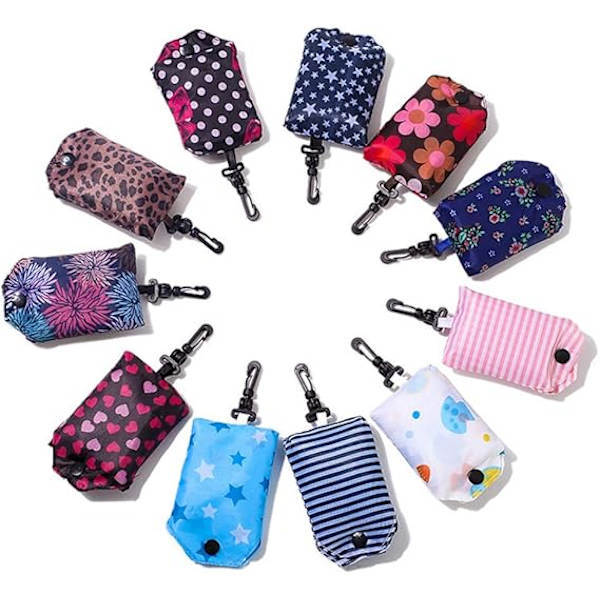 6-pack hopfällbara shoppingväskor återanvändbara matkassar miljövänliga reseväskor återvinning hopfällbara för att få plats i fickan, slumpmässig färg