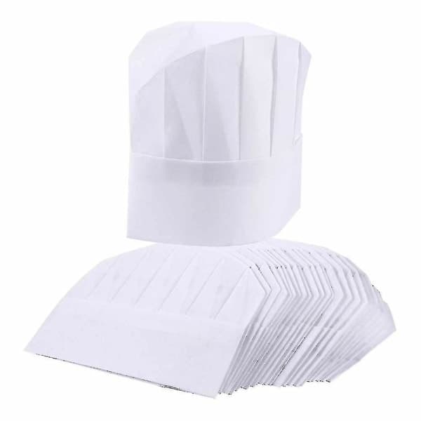 Kokkehatter 20-pakning Engangskokkehatter Hvite Kokkehatter 23cm