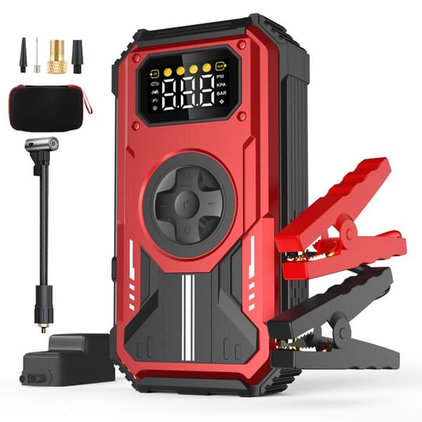 Eigotrav PD-270 Bilstartare 6000A med luftkompressor 150PSI Externt Batteri 12000mAh Starthjälp 12V Röd