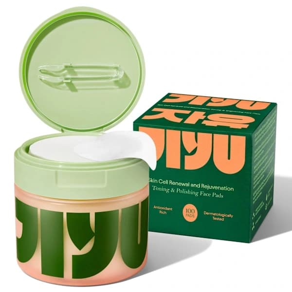 Jiyu Skin Care -kasvovedet, vaalentaa tehokkaasti tummia läiskiä ja ryppyjä, 100 tyynyä pakkauksessa.