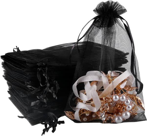 100 Medium Organza Presentpåsar Svarta Smyckespåsar Skira Dragskopåsar, Mesh Godis Presentpåse (10 x 15CM, Svart)