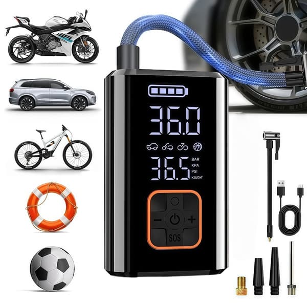 Trådløs dekkpumpe 80W bærbar luftkompressor 150psi med LED-lampe, oppladbart 3x2000mah batteri, USB-C, ±1.5psi nøyaktighet og 35l/min strømning