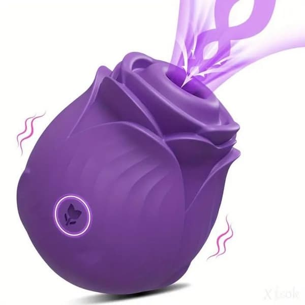 Kraftig roseformet sugedildo/vibrator for kvinner - Vakuumstimulator for oral/bryst suging