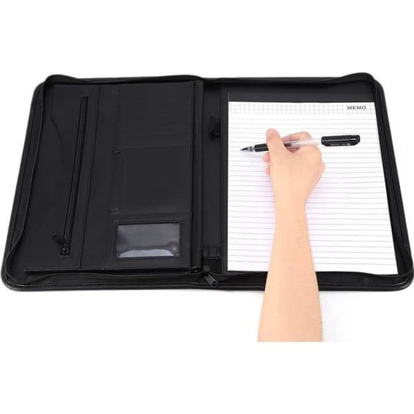 (Svart) A4 Konferansemappe med glidelås i imitert skinn - Svart - PVC - (H) 34cm x (B) 25cm