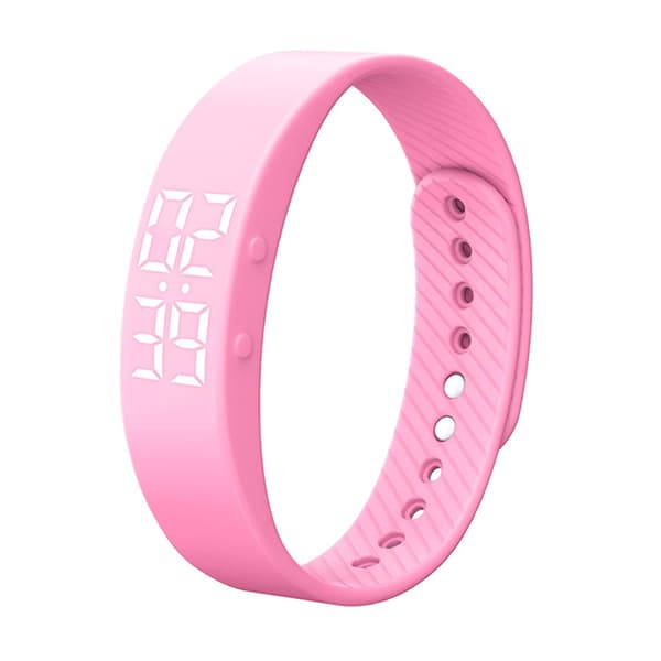 Ikke-Bluetooth Klokke Skritteller Digital Stegteller Kaloriteller Avstand Aktivitetsmåler Alarm LED Fitnessklokke Vanntett (ROSA)