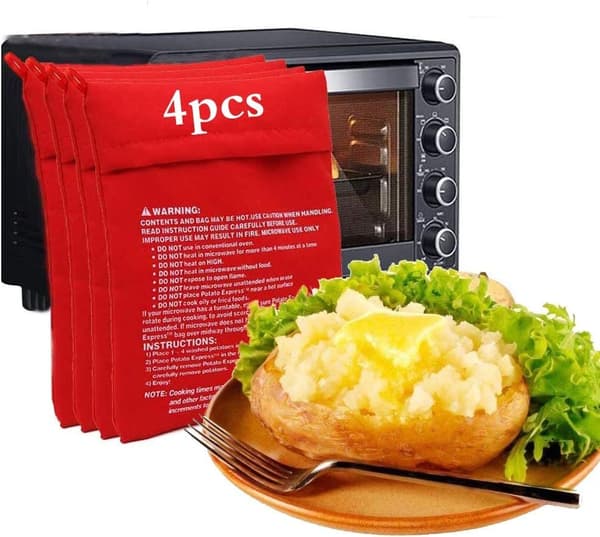 4 stk. Potet Mikrobølgepose, Bakte Potetpose, Mikrobølge Potetpose, Mikrobølge Potet Koking, Mikrobølge Kokepose