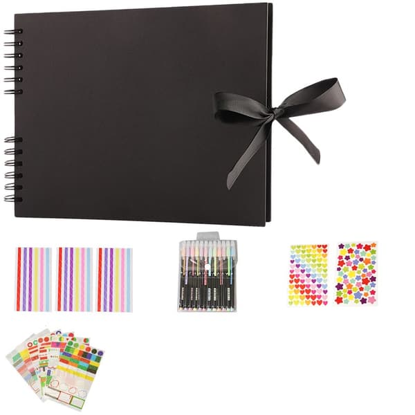 DIY Scrapbooking Fotoalbum med 12 Metalliske Penner, 80 Sider Håndlaget DIY Album Bok, Gaver til Baby Barn Bryllup