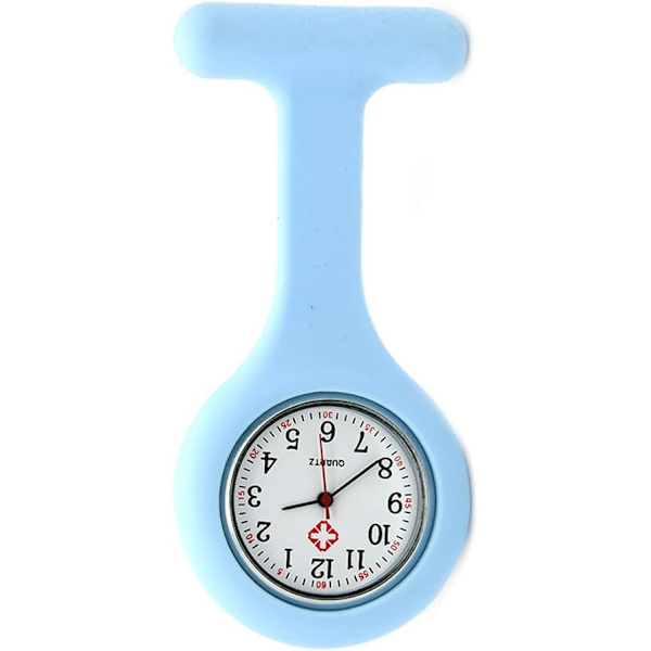 Sjuksköterskebrosch med silikon och stift/klämma, design för infektionskontroll, vårdpersonal sjuksköterska läkare sjukvårdare medicinsk brosch fob-klocka (ljusblå)