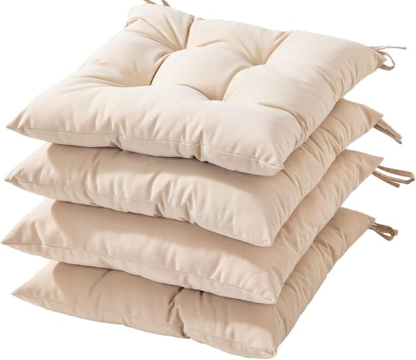 Tuolipehmusteet siteillä, 4 kappaleen sarja, beige, 40 x 40 cm