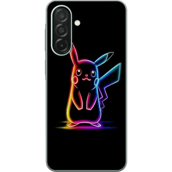 Kompatibel Mobilcover til Samsung Galaxy A26 Farverig neonfigur af en sød kanin med glødende konturer i regnbuefarver mod en mørk baggrund