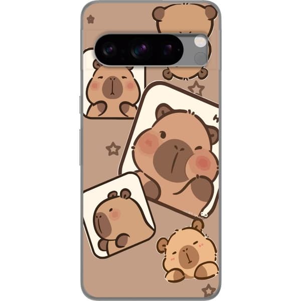 Kompatibel Mobilcover til Google Pixel 8 Pro Capybara Frame Friends Legende design med små kapibarer i firkanter med stjerner og beige baggrund