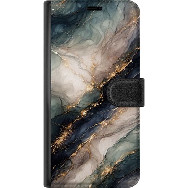 Kompatibel Tegnebogsetui til OnePlus 13 Abstrakt marmordesign i mørkeblå, grå, hvid og grøn med elegante gyldne årer
