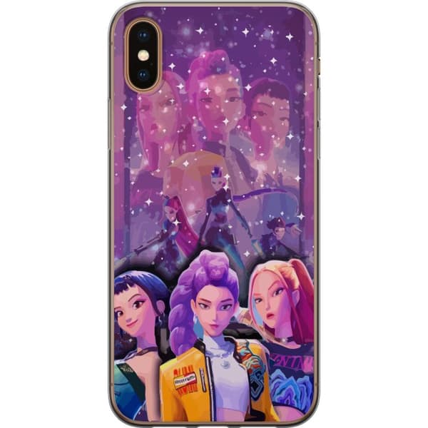 Yhteensopiva Puhelinkuori Apple iPhone XS K-Pop Demon Hunters -tähdet, joissa on kolme voimakasta sankaritarta, futuristisia värejä ja kimaltelevia y