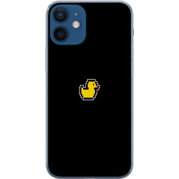 Yhteensopiva Puhelinkuori Apple iPhone 12 Keltainen pikselisorsa retrotyylillä, selvät ääriviivat mustalla taustalla, leikkisä ja nostalginen muotoil