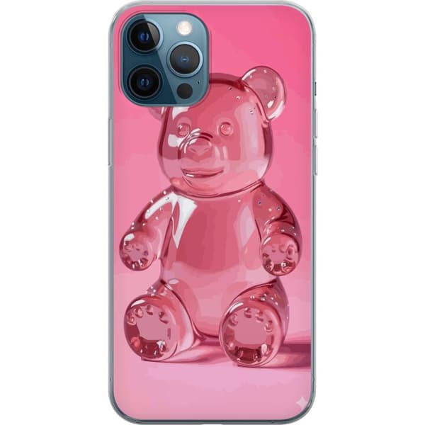 Kompatibel Mobilcover til Apple iPhone 12 Pro Sød gennemsigtig teddy i lyserød gelstil med skinnende detaljer på en lyserød baggrund