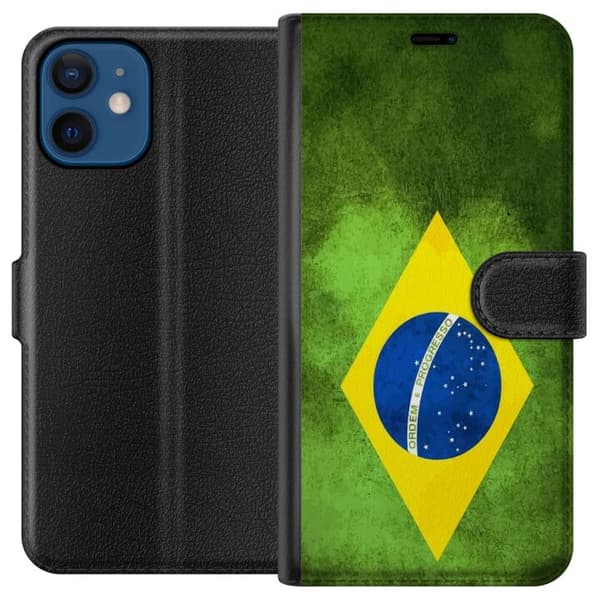 Kompatibel Tegnebogsetui til Apple iPhone 12 Brasiliens flag med vintageeffekt og klassisk grøn gul design
