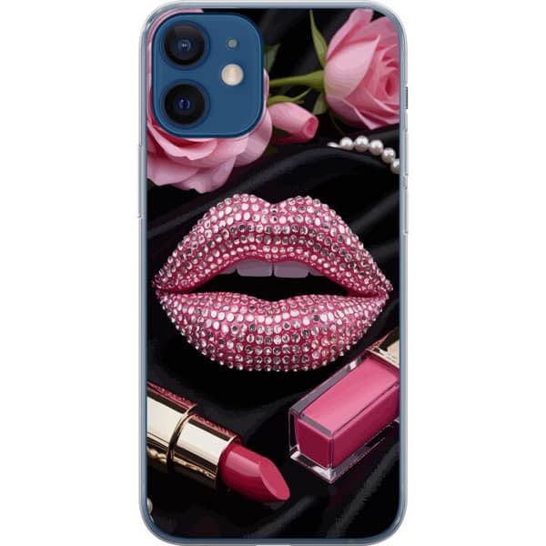 Yhteensopiva Puhelinkuori Apple iPhone 12 Pinkki huulet timantit meikki kimaltelevat