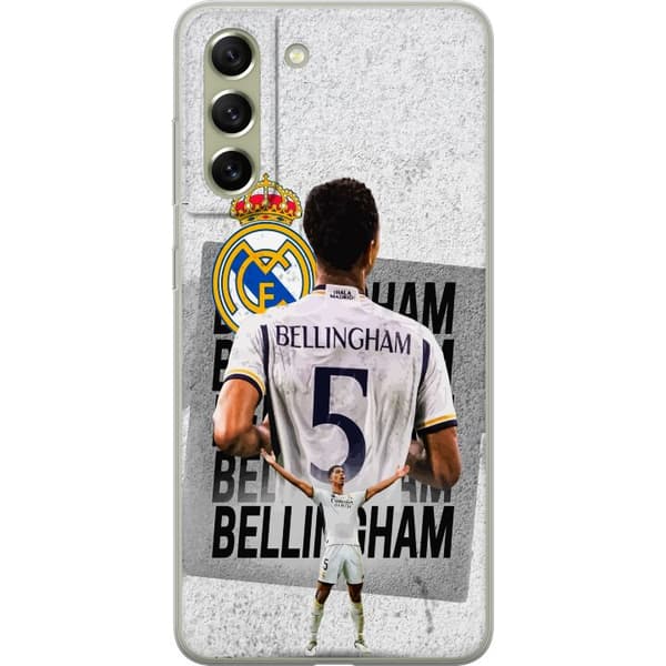Yhteensopiva Puhelinkuori Samsung Galaxy S21 FE 5G Jude Bellingham valkoisessa pelipaidassa tyylikkäällä jalkapallomallilla ja voittelesti taustaa va