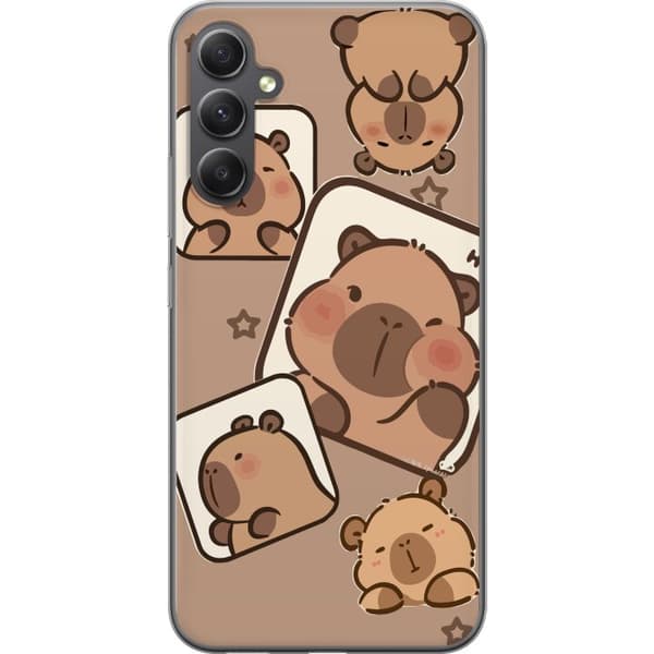 Kompatibel Mobilcover til Samsung Galaxy A35 Capybara Frame Friends Legende design med små kapibarer i firkanter med stjerner og beige baggrund