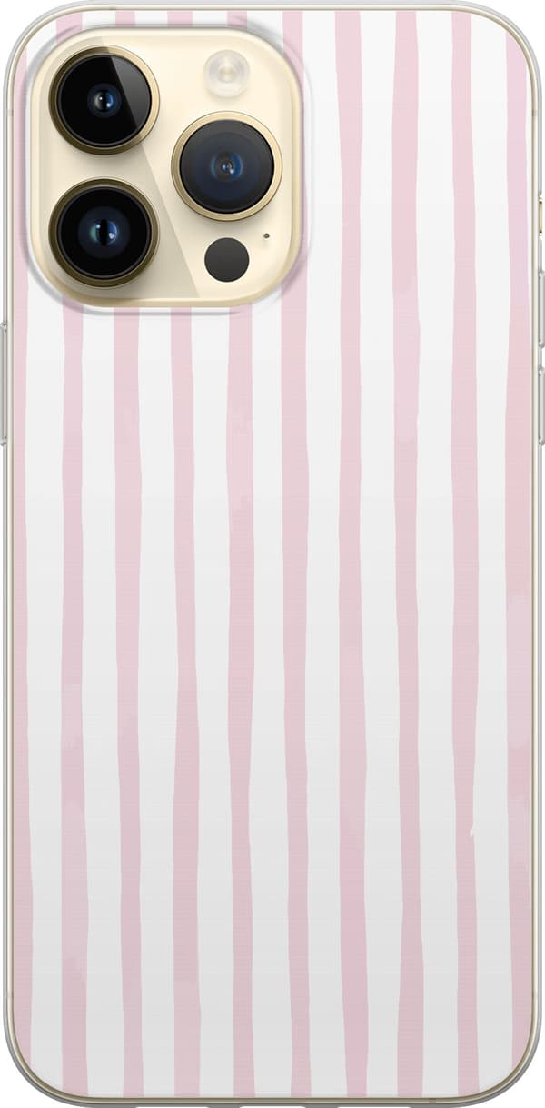 Kompatibelt Mobildeksel til Apple iPhone 15 Pro Max Rosa og hvite håndtegnede vertikale striper, minimalistisk stripete mønster med lyst design