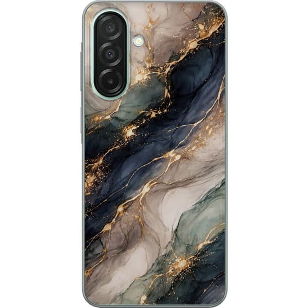Kompatibel Mobilcover til Samsung Galaxy A26 Luksuriøs abstrakt marmorkunst i sort, hvid og guld med elegante linjer, eksklusivt design til plakater