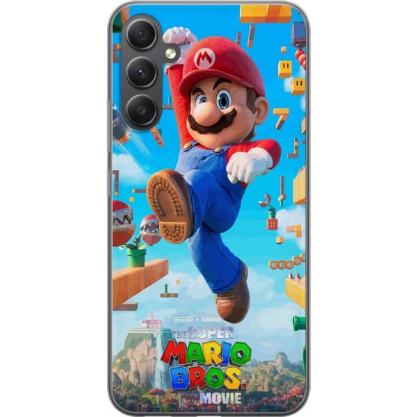 Kompatibel Mobilcover til Samsung Galaxy A35 Farverigt actionmotiv med Mario i et klassisk hoppe spilmiljø