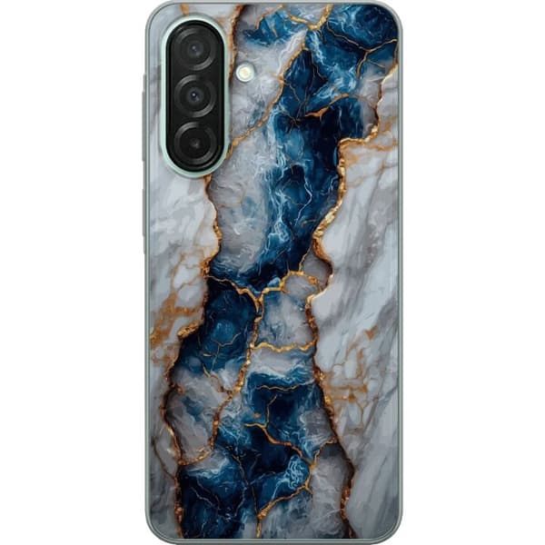 Kompatibelt Mobildeksel til Samsung Galaxy A26 Dypblå og hvit marmor med gullfargede sprekker, dramatisk steinmønster med eksklusiv kontrast