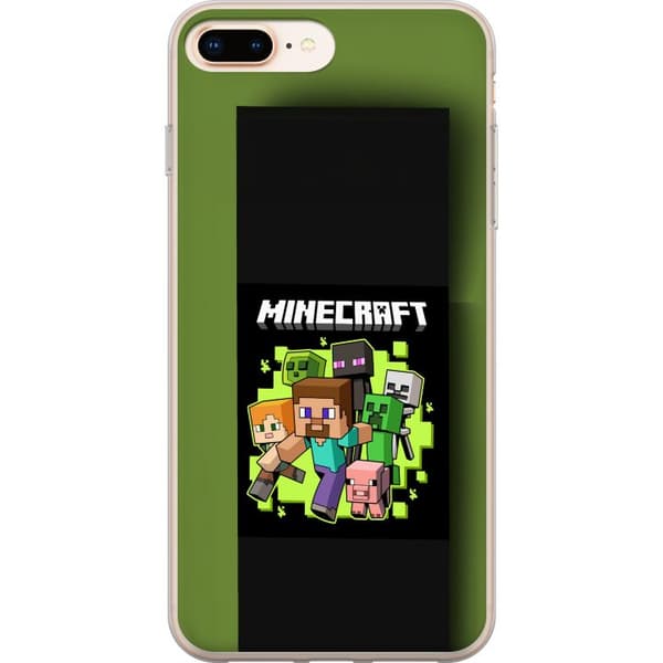 Kompatibelt Mobildeksel til Apple iPhone 7 Plus Pikselerte spillfigurer med mennesker, monstre og dyr mot svart og neongrønn bakgrunn i klassisk blok