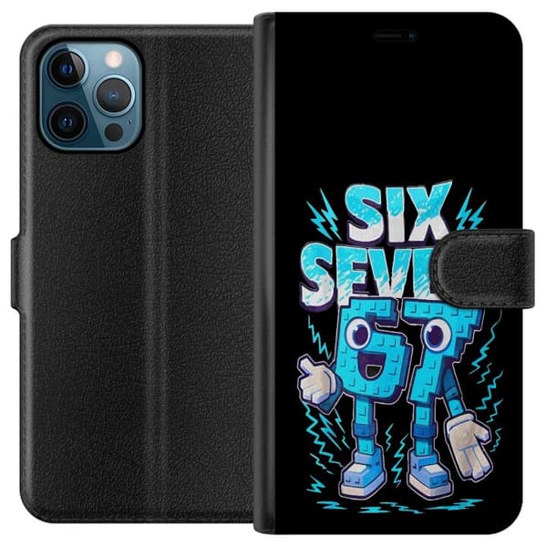 Kompatibel Tegnebogsetui til Apple iPhone 12 Pro Max Typografisk design med teksten Six Seven og tegnede figurer i blå stil, legesyg grafik illustrat