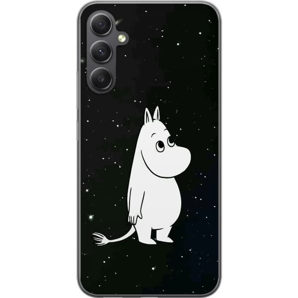 Yhteensopiva Puhelinkuori Samsung Galaxy S23 FE Muumihahmo tähtitaivaan edessä rauhallisella ilmapiirillä ja tummalla taustalla