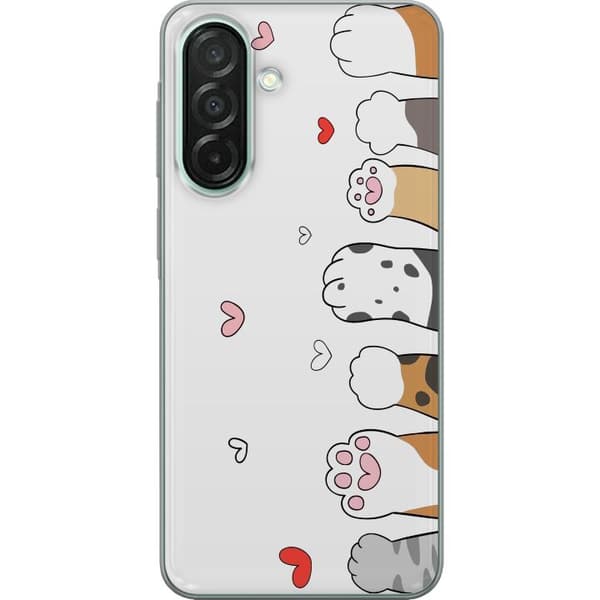 Kompatibel Mobilcover til Samsung Galaxy A26 Søde kattepoter med hjerter på hvid baggrund minimalistisk kawaii design perfekt til dyreelskere og blød