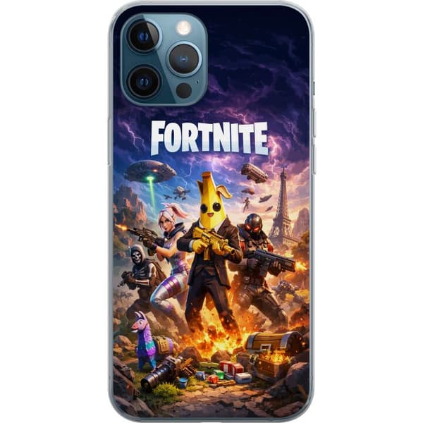 Kompatibel Mobilcover til Apple iPhone 12 Pro Farverigt actionmotiv med banankarakter og intense kampscener i spil-inspireret stil
