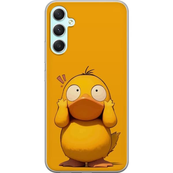 Kompatibel Mobilcover til Samsung Galaxy A34 Sød guland med overrasket udtryk mod enkel baggrund, perfekt til humoristisk og legende design