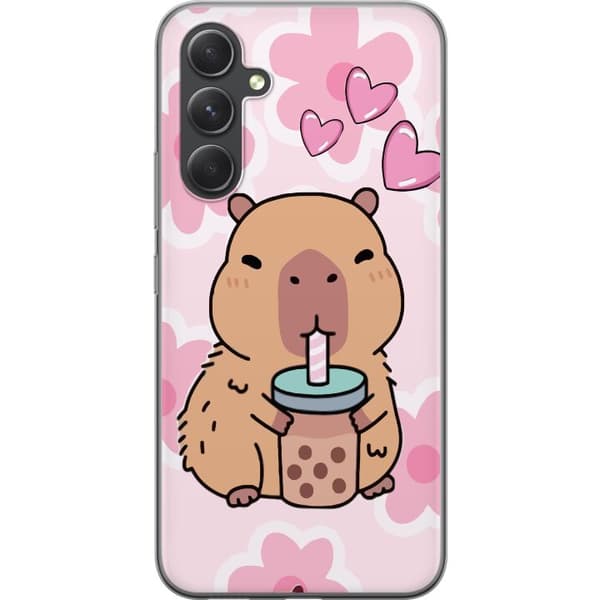 Kompatibel Mobilcover til Samsung Galaxy A55 Sød hamster med bubble tea og lyserøde hjerter i kawaii-stil til farverige og legesyge motiver