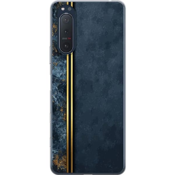 Kompatibelt Mobildeksel til Sony Xperia 5 II Mørk strukturert bakgrunn med vertikal gull-detalj, luksuriøs og stilren design
