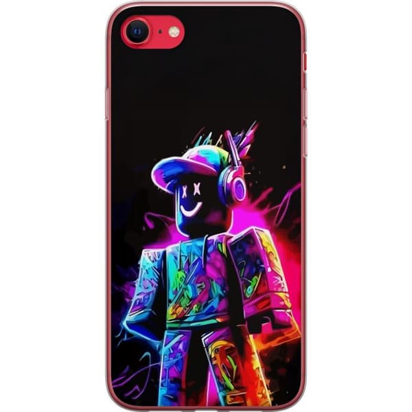Yhteensopiva Puhelinkuori Apple iPhone 8 Roblox Neon Player Värikäs Roblox-hahmo neonväreissä mustaa taustaa vasten modernissa pelityylissä
