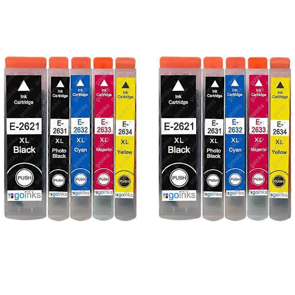 Nytt 2-pack med 5 bläckpatroner som ersätter Epson T2636 (26XL-serien) Kompatibel/Ej OEM från Go Inks (10 bläckpatroner)