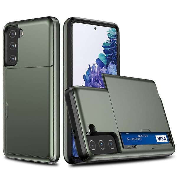 Kompatibel med Samsung Galaxy S21 4G 5G Anti-ridse Skydbart Kortholder PC + TPU Hybrid Telefon Cover Case - Lig-lingling}