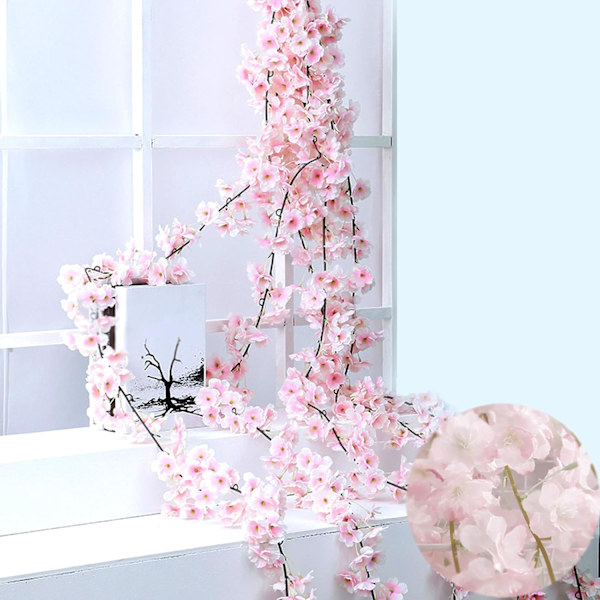 Ny 3-pack 180cm Konstgjord Körsbärsblommor Girlang Dekoration, Körsbärsblommor Girlang Konstgjorda Blommor Rankor för Trädgård Balkong Dekoration
