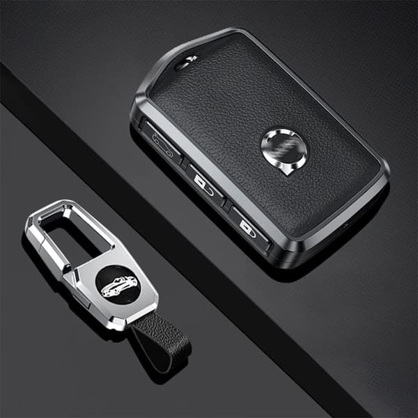 Volvo Smart Bilnøkkelholder - grå - For Volvo XC60 XC70 XC90 C30 S60 S80 S90 V60 V70 V90 - Skinn - Sideknapper