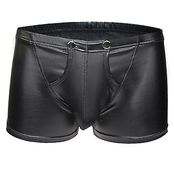Fianao Sexy Avoin Bulge-Pussi Miesten Boksirit Alusvaatteet Tekokuvinahasta Shortsit Alushousut (XL)