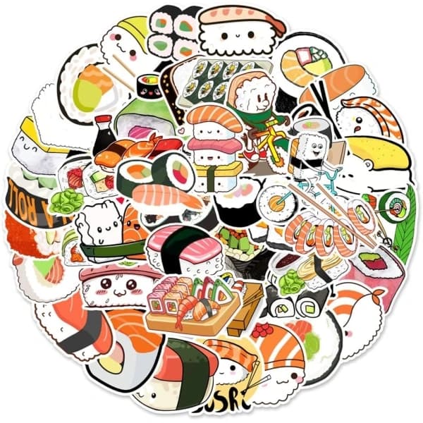 50 st Sushi-klistermärken Japansk mat Sushi-rullrisklistermärken Vattenflaskor Bärbar telefon Motorcykel Dator Gitarr Skateboard Vinyl