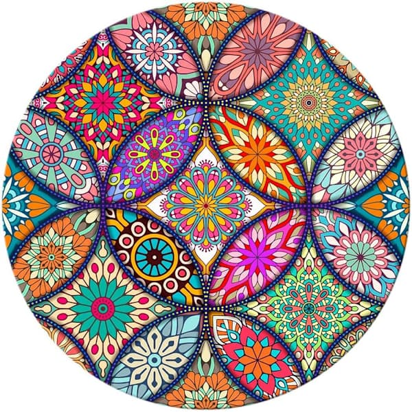 Paris_Musematte, Rund Mandala Musematte, Søt Musematte med Design, Sklisikker Gummibase Musematte med Sydd Kant, Vanntett Musematte, 7,9 x 7,9 Tommer
