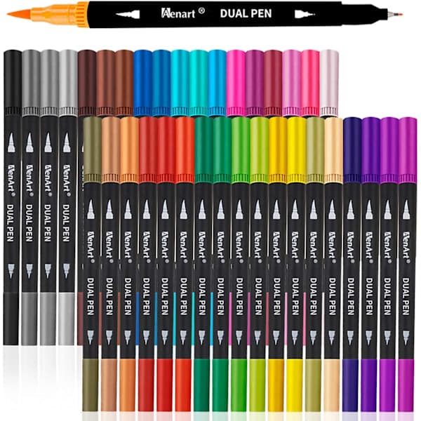 Pensler med dobbelte spidser - 36 farver kunstmarkører til børn - Fin spidspen og penselpen perfekt til Bullet Journal, farvelægning, bogstaver ...