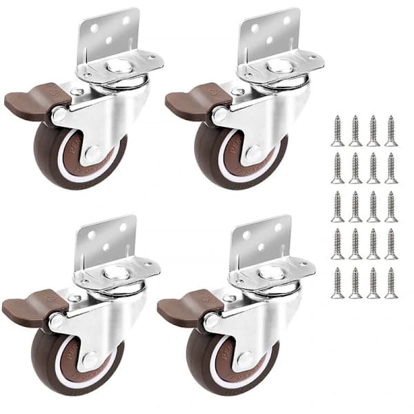 4x 25mm Svingbare Møbelhjul med Bremser for Småskap og Stoler